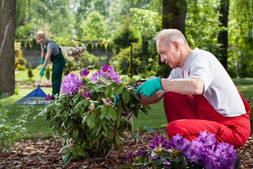 Volunteers sorting garden waste and recyclables