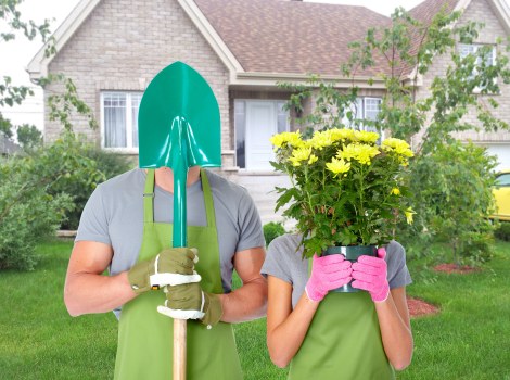 Volunteer gardener preparing beds before an event